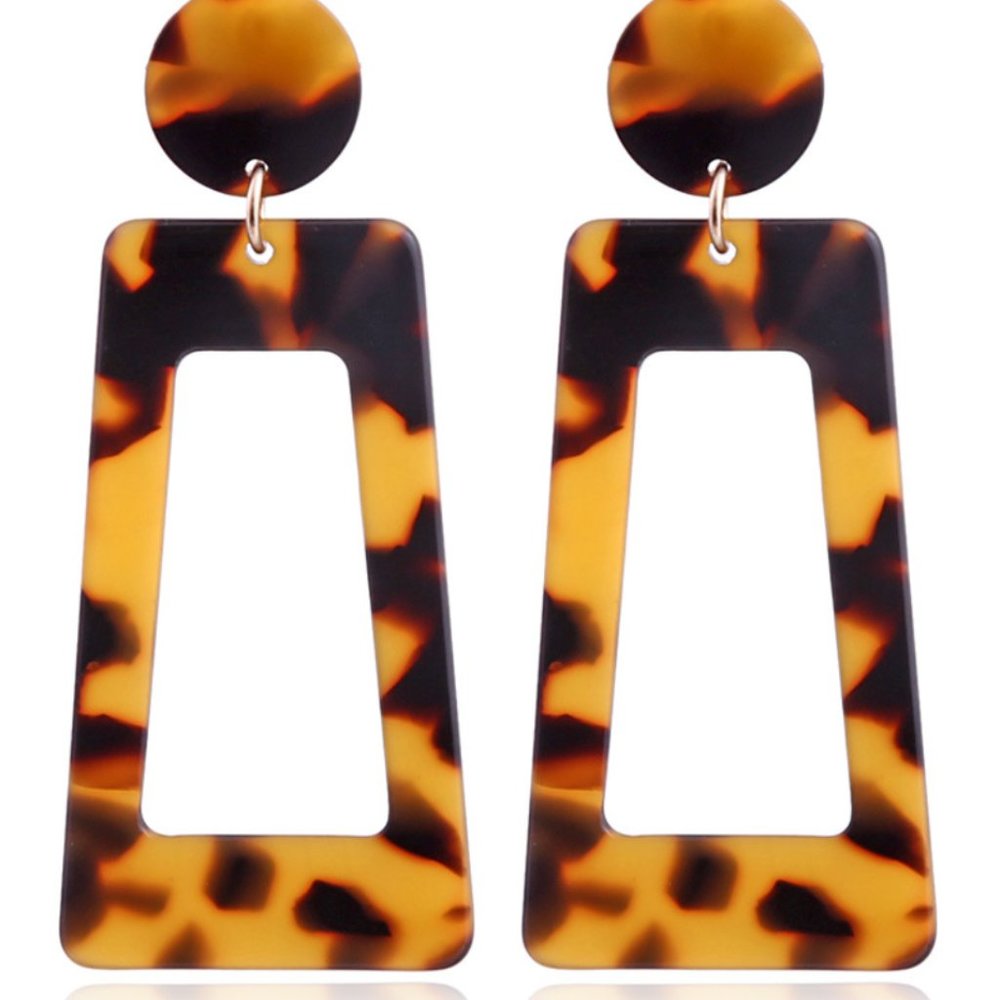 Rectangular Leopard Dangle Earrings